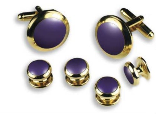 Colored Stone Center Wide Rim Studs and Cufflinks Set in Assorted Colors